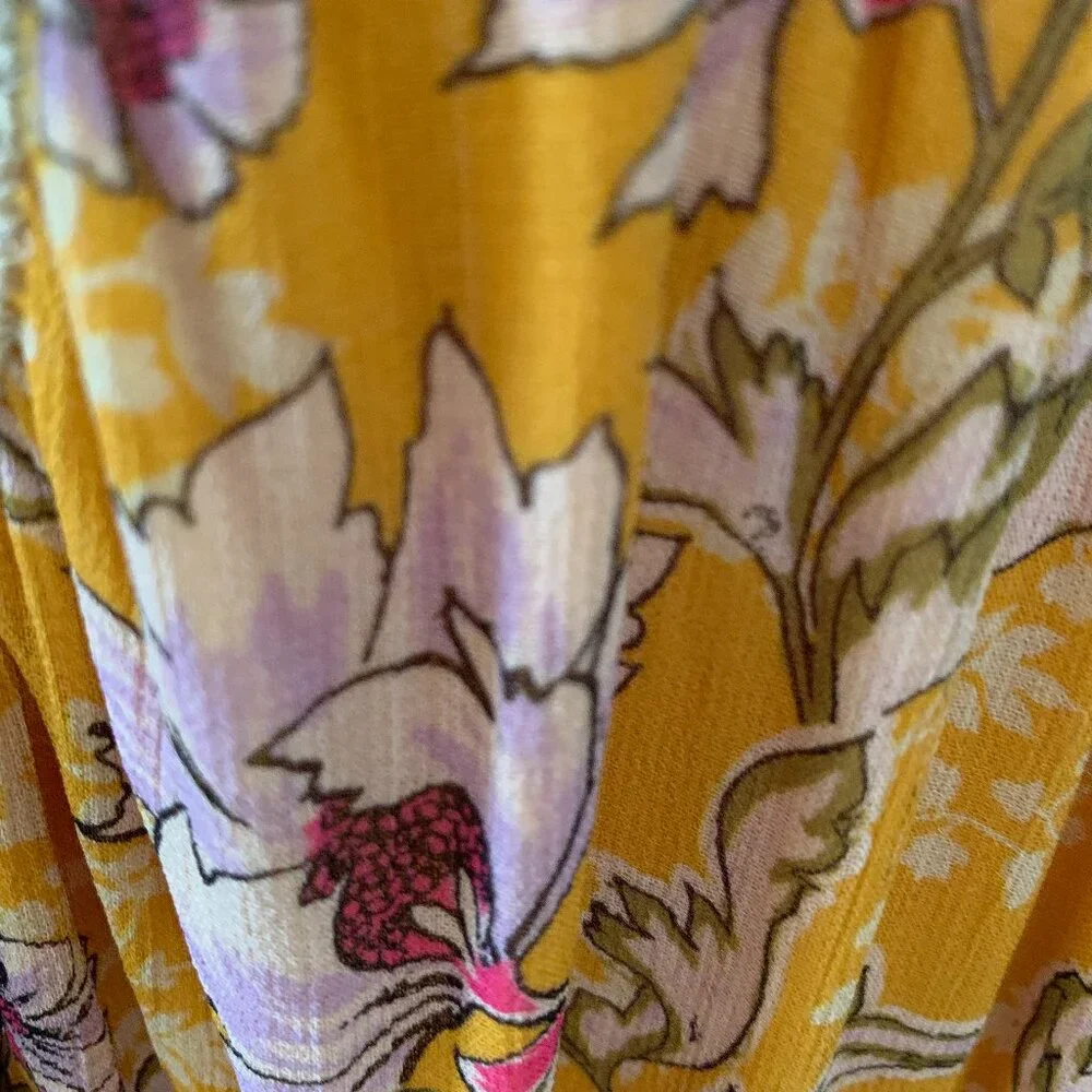 Free People Margot Floral Babydoll Mini Dress XS Yellow Lace Pockets